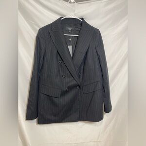 Talbots NWT Charcoal Pinstripe Blazer Womens 12W Double Breasted Work